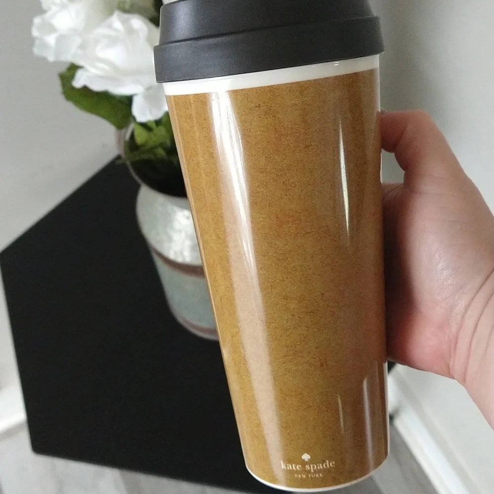 Kate Spade printed coffee themed insulated tumbler travel cup